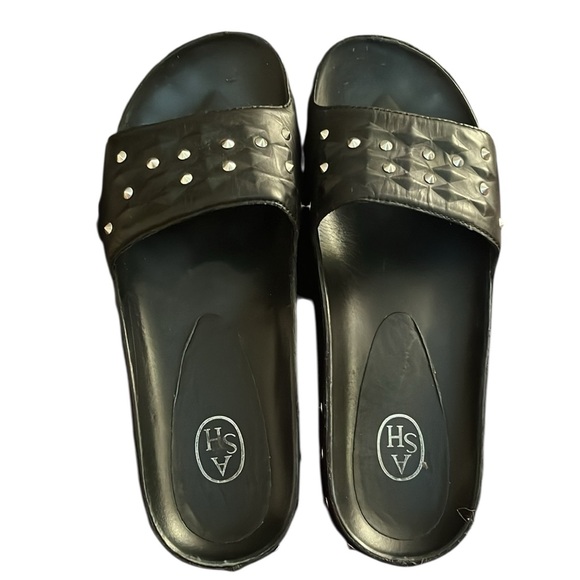 ASH size 10 black leather sandals with silver studs NEW WITH BOX - Picture 1 of 13